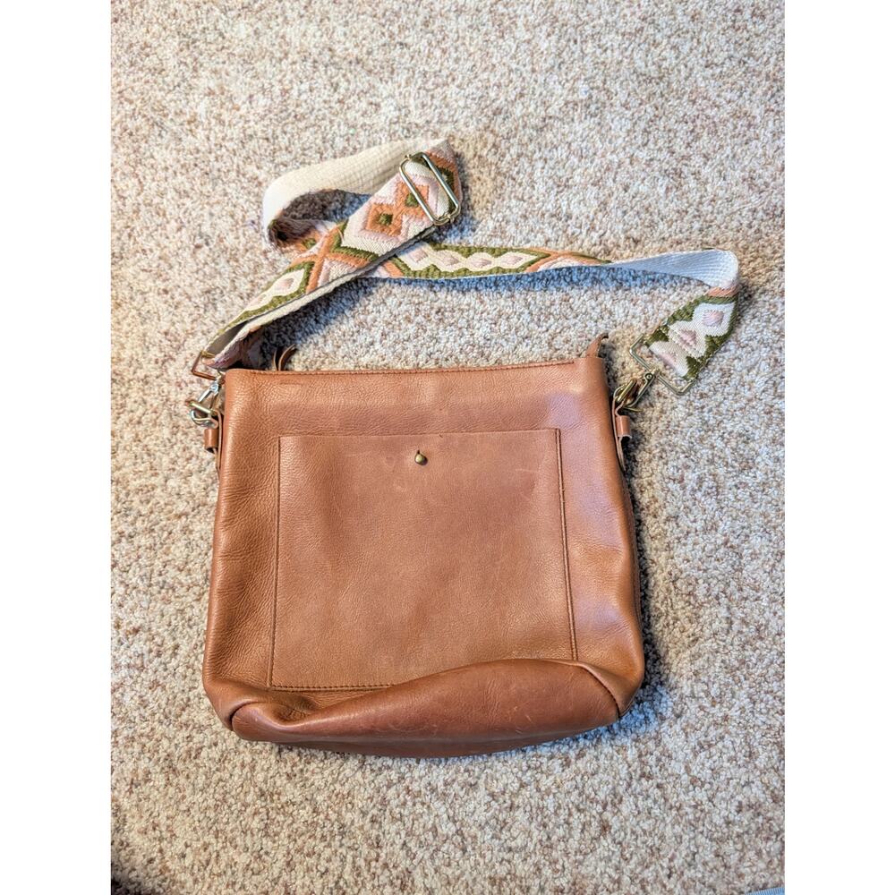 Madewell Leather Crossbody Bag Cognac Brown Adjustable Woven Strap Medium - Picture 2 of 13